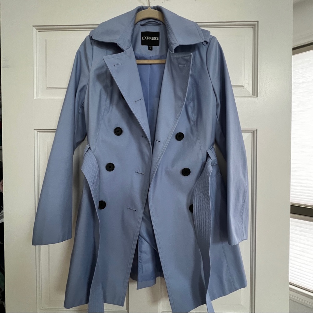 LIKE NEW Express Women's Blue Trench Coat - Picture 2 of 9